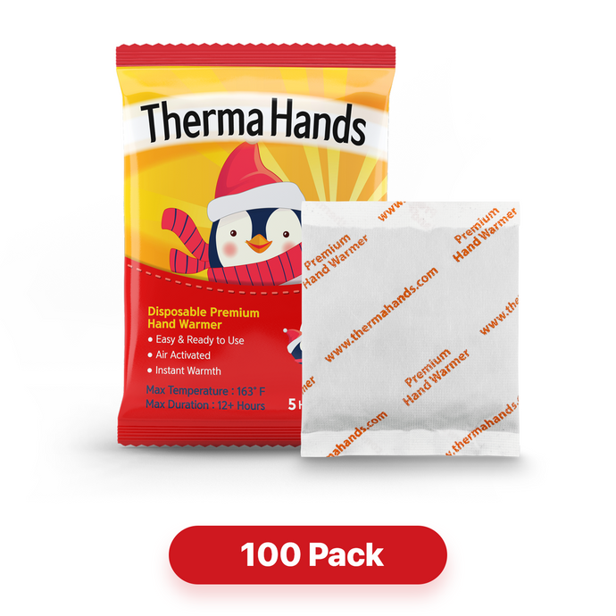 ThermaHands Hand Warmers [100 Pack] - Premium Quality (Duration: 12 + Hours of Heat) Air-Activated, Convenient, Safe, Natural, Odorless, & Long Lasting Warmers