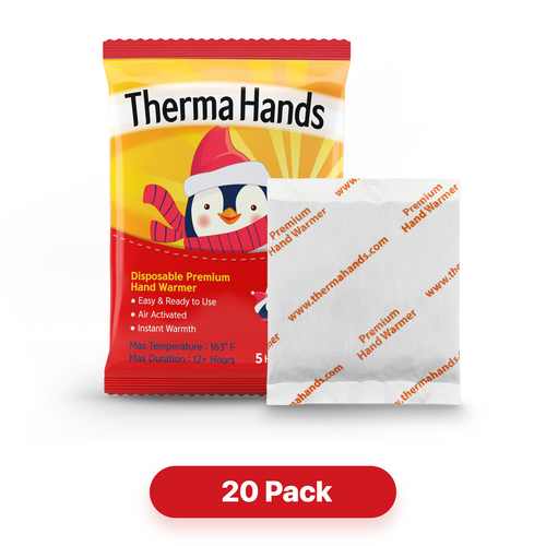 ThermaHands Hand Warmers [20 Pack] - Premium Quality (Duration: 12 + Hours of Heat) Air-Activated, Convenient, Safe, Natural, Odorless, & Long Lasting Warmers